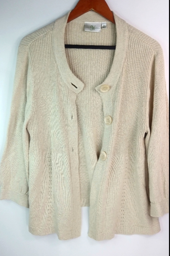 Studio Works XL Creme Cardigan Sweater Plus - Picture 2 of 12
